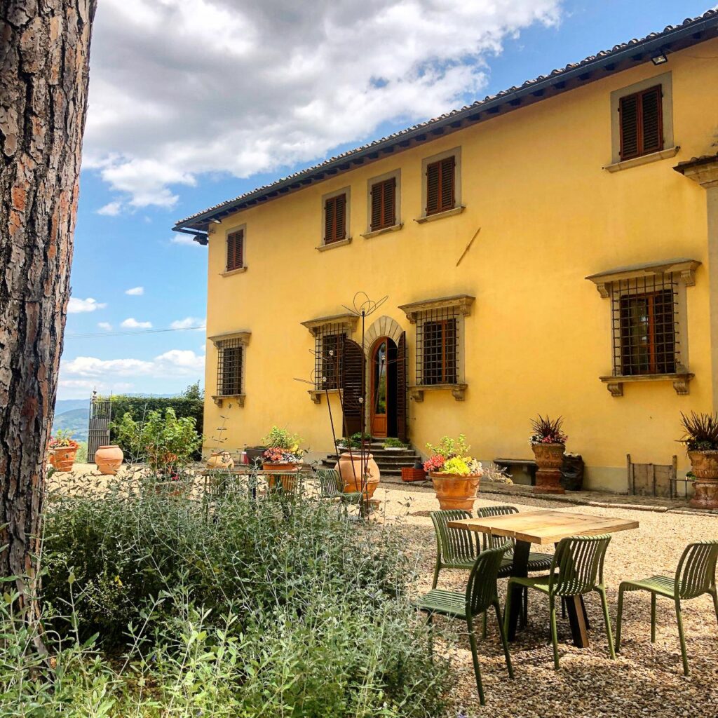 Garden and villa setting of a Tuscan estate near Florence, home to a private cooking class near Florence with handmade pasta and local hospitality