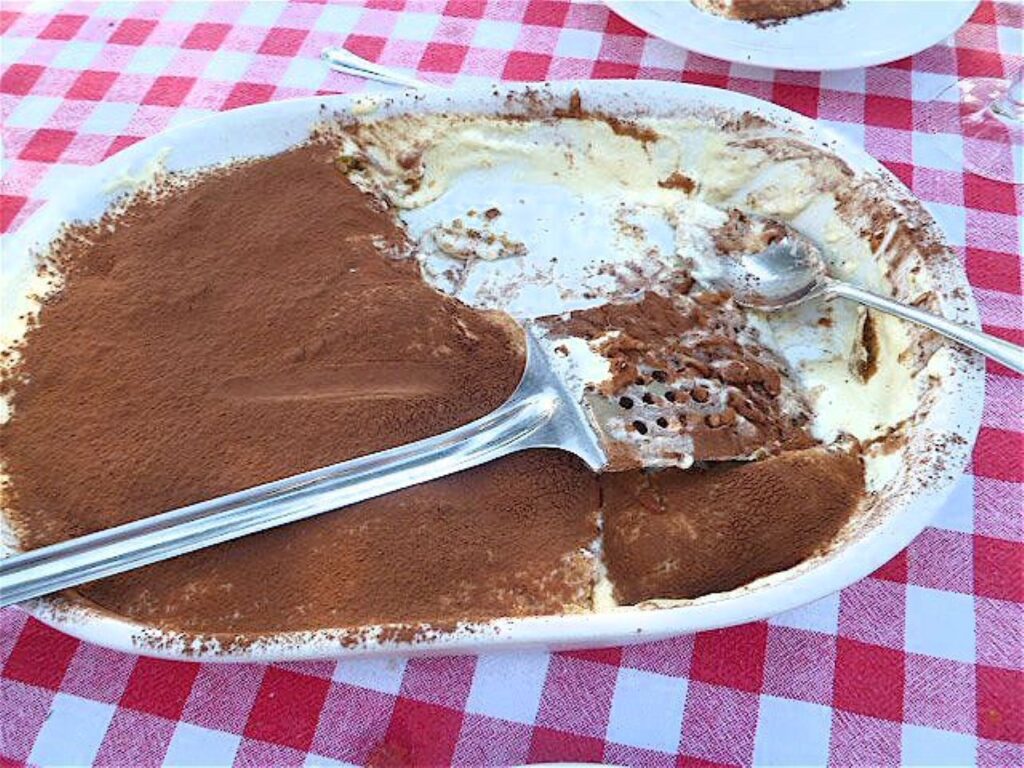 Homemade tiramisu served at the end of a private Tuscan farmhouse cooking class.