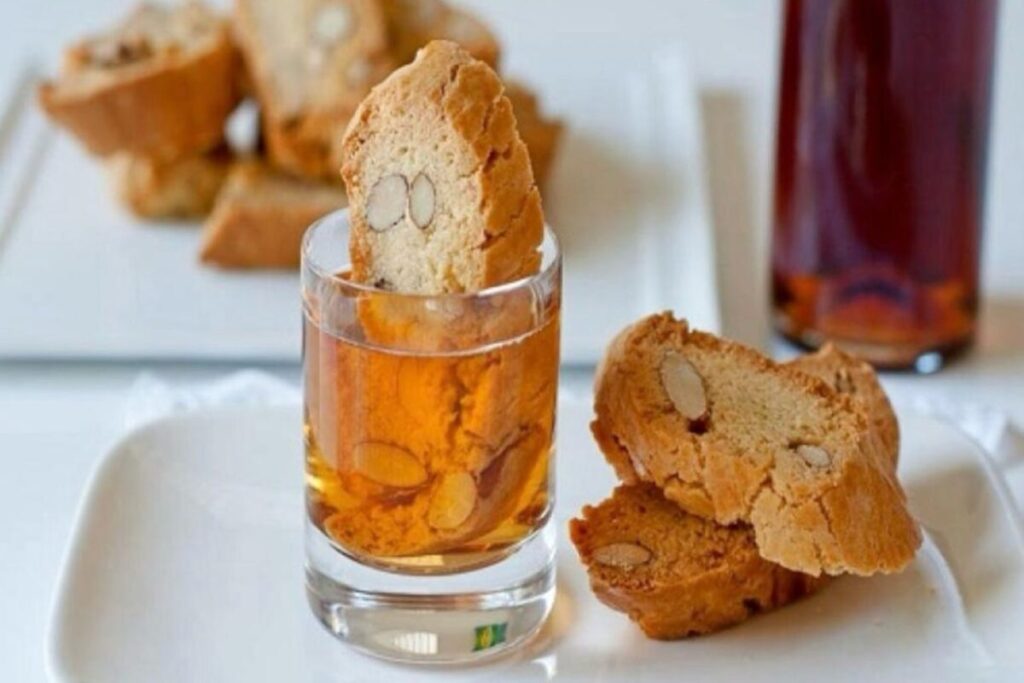 Cantucci biscuits dipped in Vin Santo served as dessert at the castle estate on the Chianti horseback lunch tour from Florence