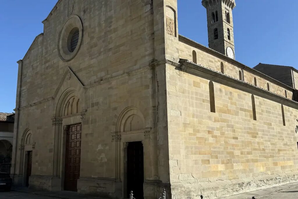 Facade of the Cathedral of San Romolo in Fiesole, stop on the private e-bike tour from Florence