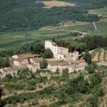 Aerial view of the historic castle estate agriturismo in Chianti where lunch is served on the horseback tour from Florence