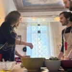 Florence pizza making in a frescoed historic house with guests cooking
